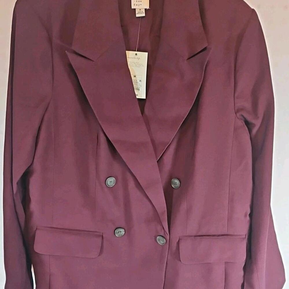A New Day Women's Double Breasted Blazer Jacket Back Slit Mid Length. M